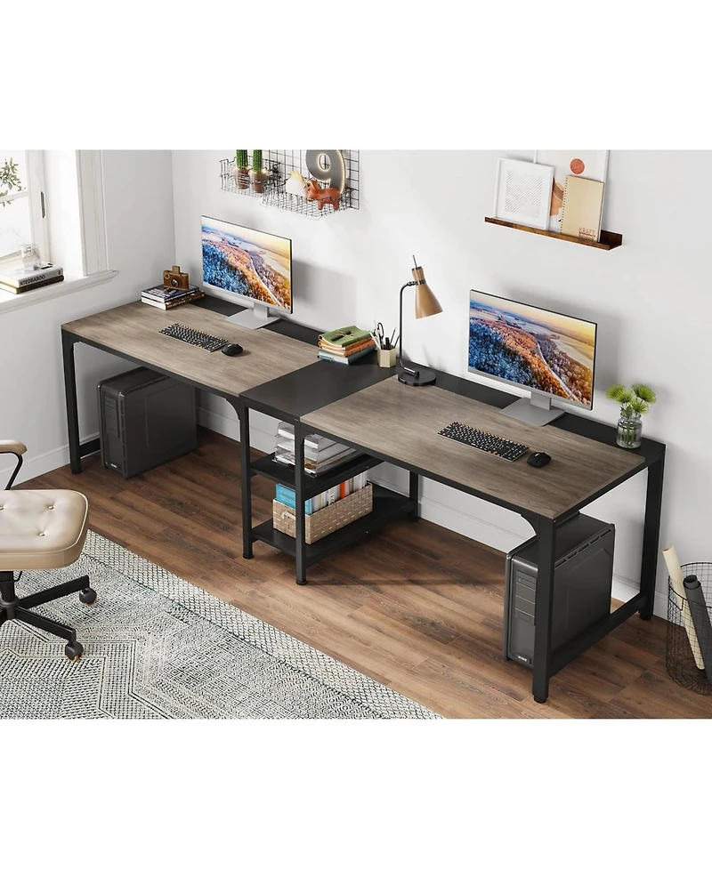 Tribesigns 90.55'' 2 Person Desk with Storage Shelves, Double Computer Desk with Spacious Desktop, Extra Long Study Writing Table Workstation for Home