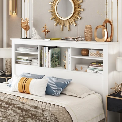 Famapy White Headboard Shelf with Socket Adapter Usb Interface, Shelves