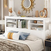 Famapy White Headboard Shelf with Socket Adapter Usb Interface, Shelves