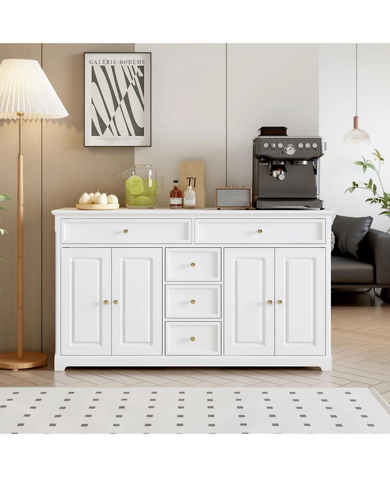 Famapy White Wooden Sideboard Accent Storage Cabinet with Multi-function