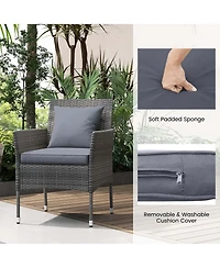 3 Pcs Patio Furniture Set witn Cushioned Chairs & Tempered Glass Coffee Table