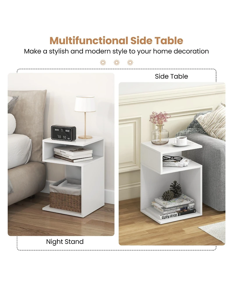 Inolait S-Shaped Side Table with Unique S-shaped Frame and 2 Open Compartments