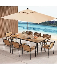 Sugift 79 Inch Acacia Wood Outdoor Dining Table for 8 with 1.9 Inch Umbrella Hole