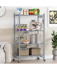 Sugift 4-Tier Folding Storage Shelves Metal Folding Shelves with Wheels, 600Lbs Capacity, Grey
