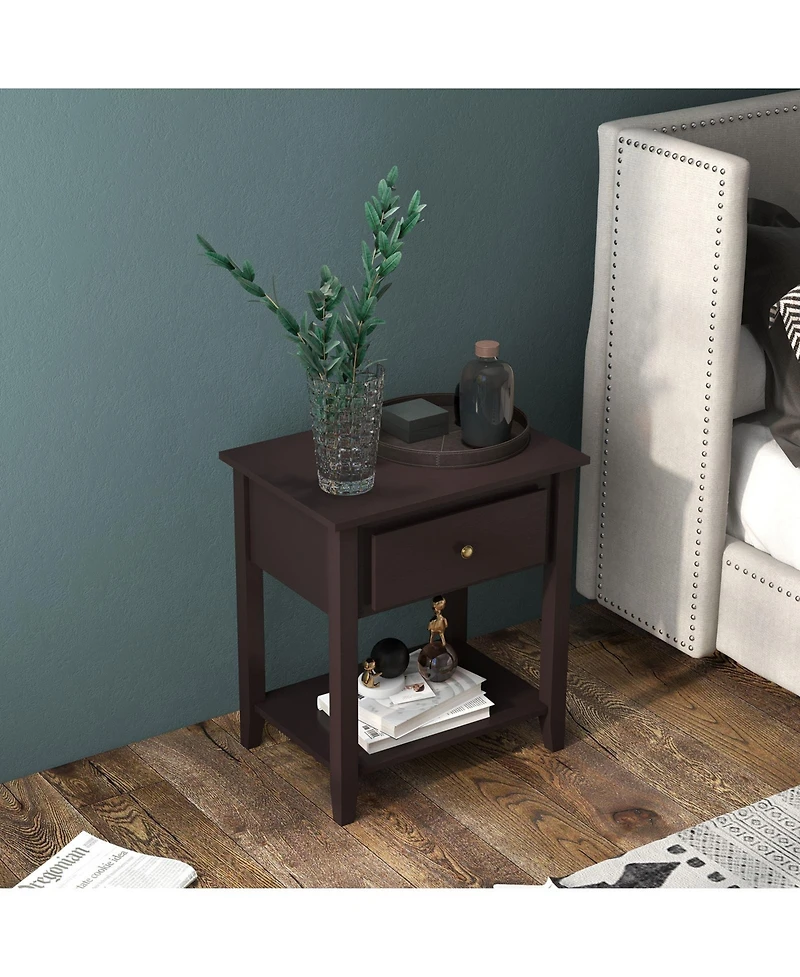 Sugift Nightstand with Drawer and Storage Shelf for Bedroom