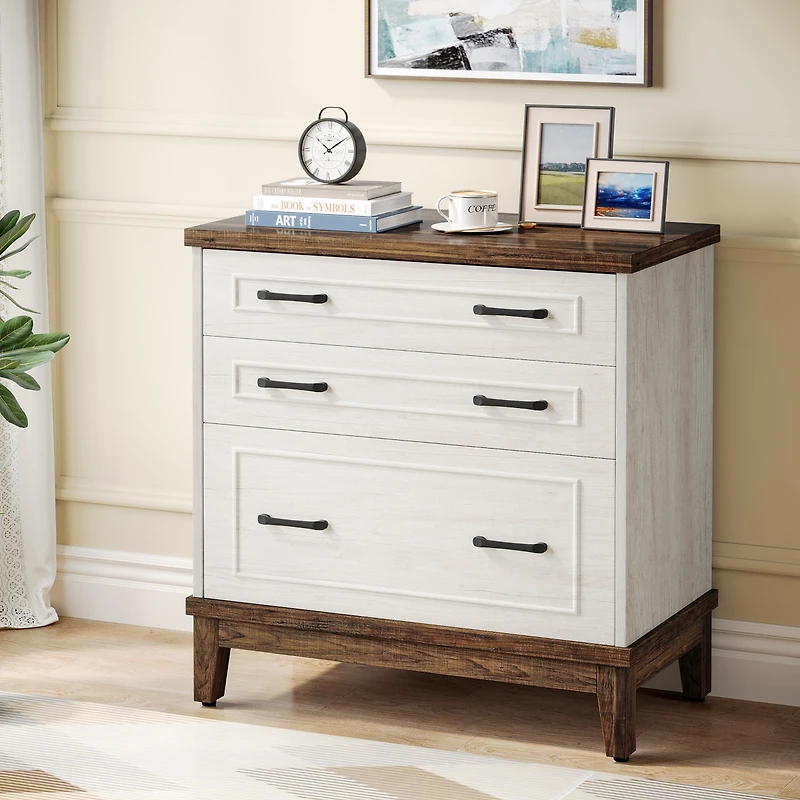 Tribesigns 3-Drawer File Cabinet, Lateral Filing Cabinet for A4/Letter/Legal Size, Wood Office Storage Cabinet Printer Stand for Home Office, Living R
