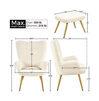 Yaheetech Boucle Accent Chair and Ottoman Set with Golden Metal Legs