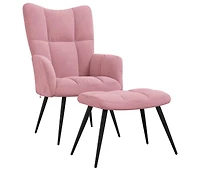 Relaxing Chair with a Stool Pink Velvet