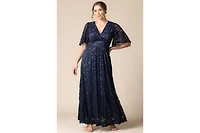 Kiyonna Plus Luminous Sequin Lace Evening Gown with Pockets