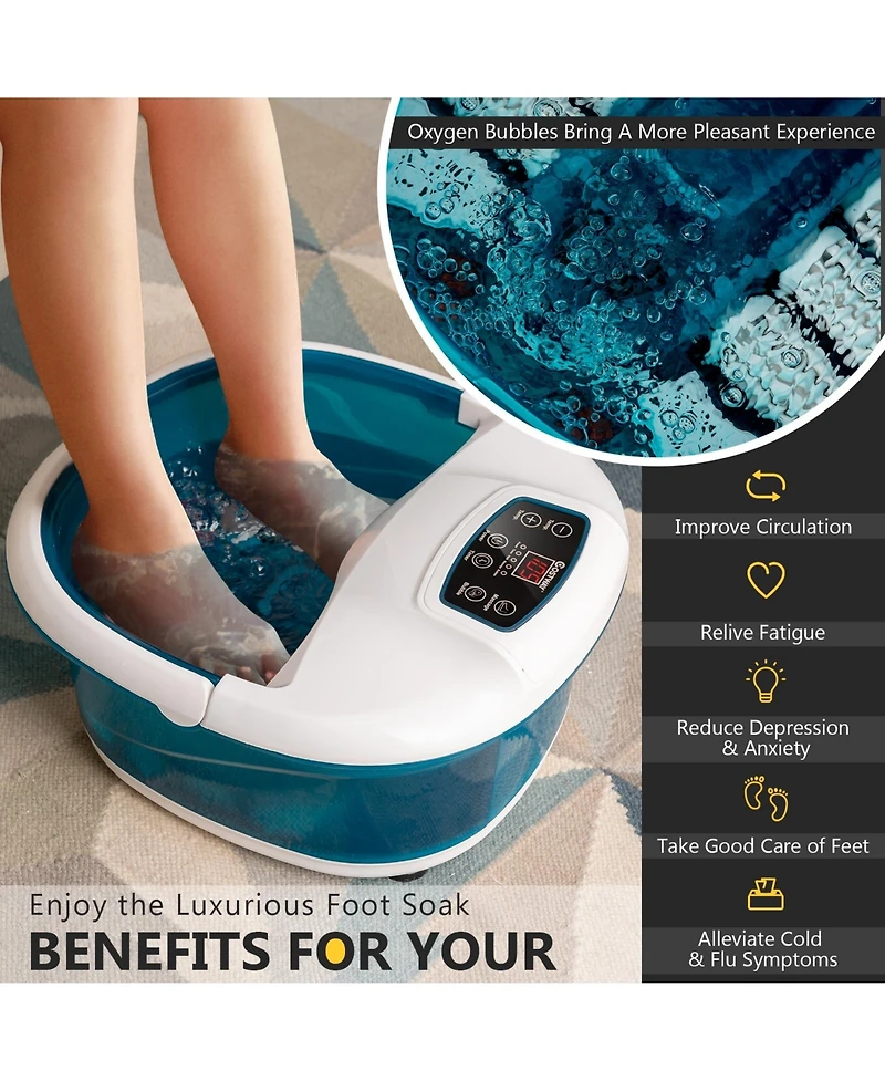 Sugift Foot Spa Tub with Bubbles and Electric Massage Rollers-Blue