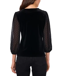 Vince Camuto Women's Velvet V-Neck Sheer-Sleeve Top