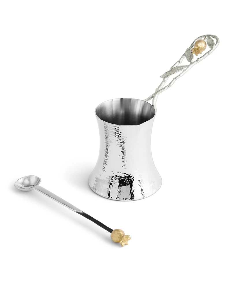 Michael Aram Pomegranate Silver and Gold Coffee Pot with Spoon, 8.66" x 3"