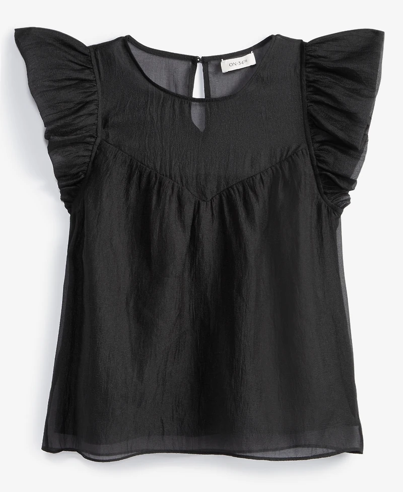 On 34th Women's Sheer Ruffle Sleeve Top, Created for Macy's