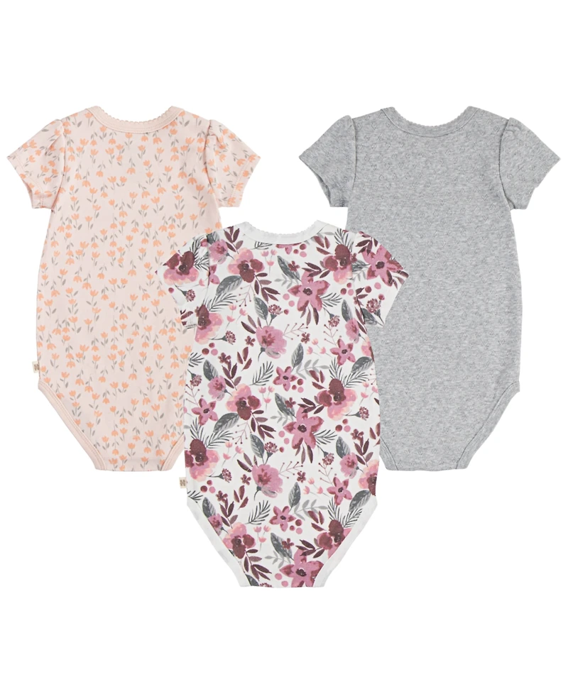 Huggies Baby Girls Organic Short Sleeve Bodysuits 3-Pack