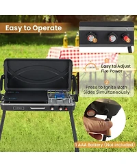 2-in-1 Gas Camping Grill and Stove with Detachable Legs-Black