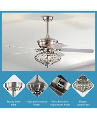 52 Inches Ceiling Fan with Wooden Blades and Remote Control-Silver