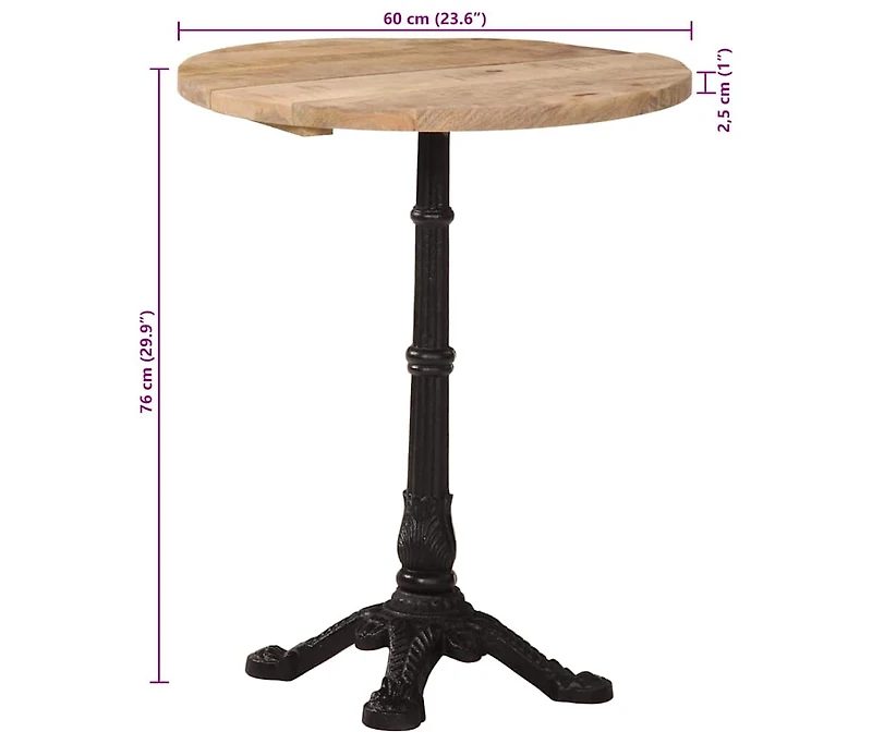 vidaXL Bistro Table 23.6"x29.9" Rough Mango Wood