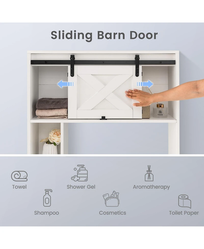 4-Tier Over The Toilet Storage Cabinet with Sliding Barn Door and Storage Shelves-White