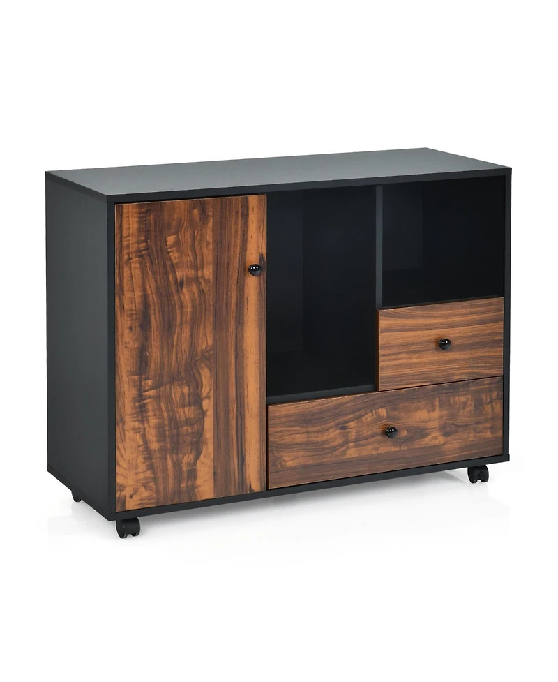 Sugift Mobile Filing Cabinet 2 Drawers with Open Shelves