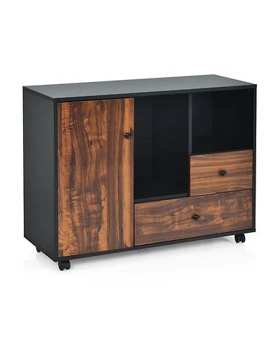 Sugift Mobile Filing Cabinet 2 Drawers with Open Shelves