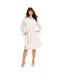 June + Vie Women's Plus Eyelet Shirtdress