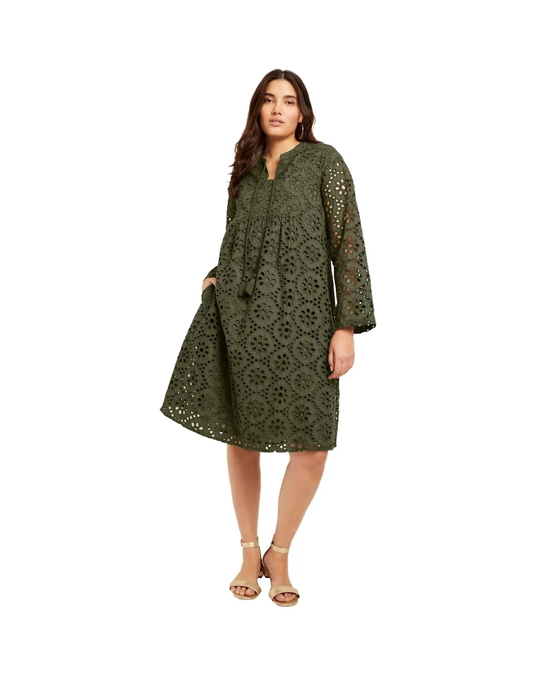 June + Vie Women's Plus Eyelet Shirtdress