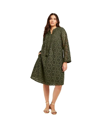 June + Vie Women's Plus Eyelet Shirtdress