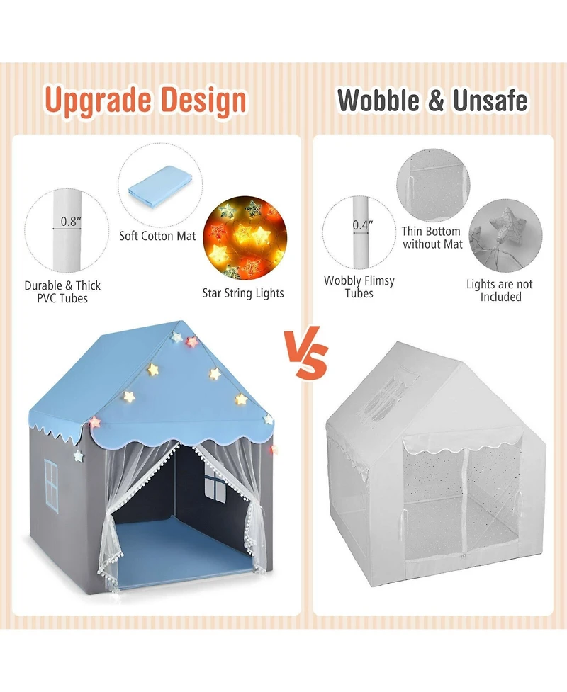 Kids Playhouse Tent with Star Lights and Mat
