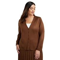 June + Vie Women's Plus Button-Sleeve Cardigan