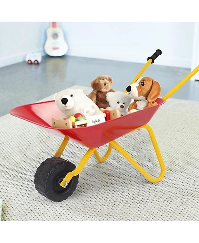 Gymax Kids Metal Wheelbarrow Children's Size Ourdoor Garden Backyard Play Toy Red