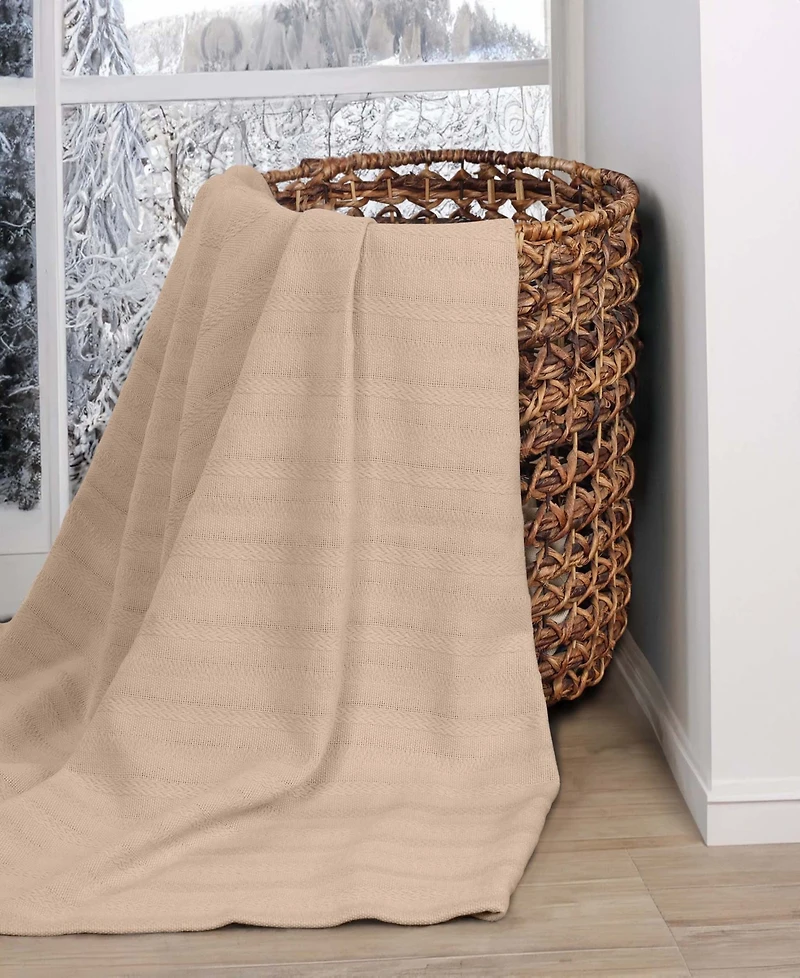 Superior Clara Cotton Textured Striped Lightweight Woven Throw, 50" x 60"