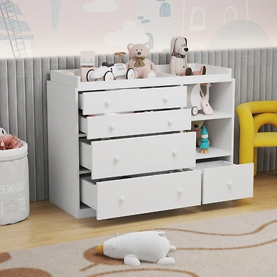 Famapy 5-Drawers White Wood Kids Changing Table Dresser Chest of Drawers