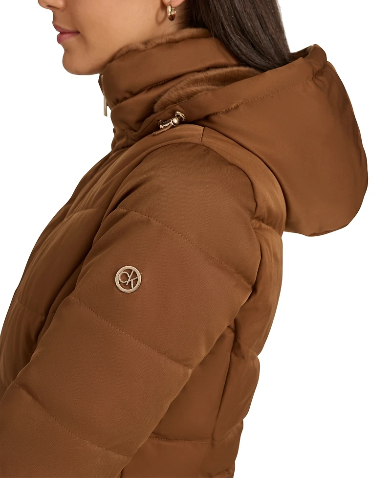 Calvin Klein Women's Faux-Fur-Lined Hooded Puffer Coat