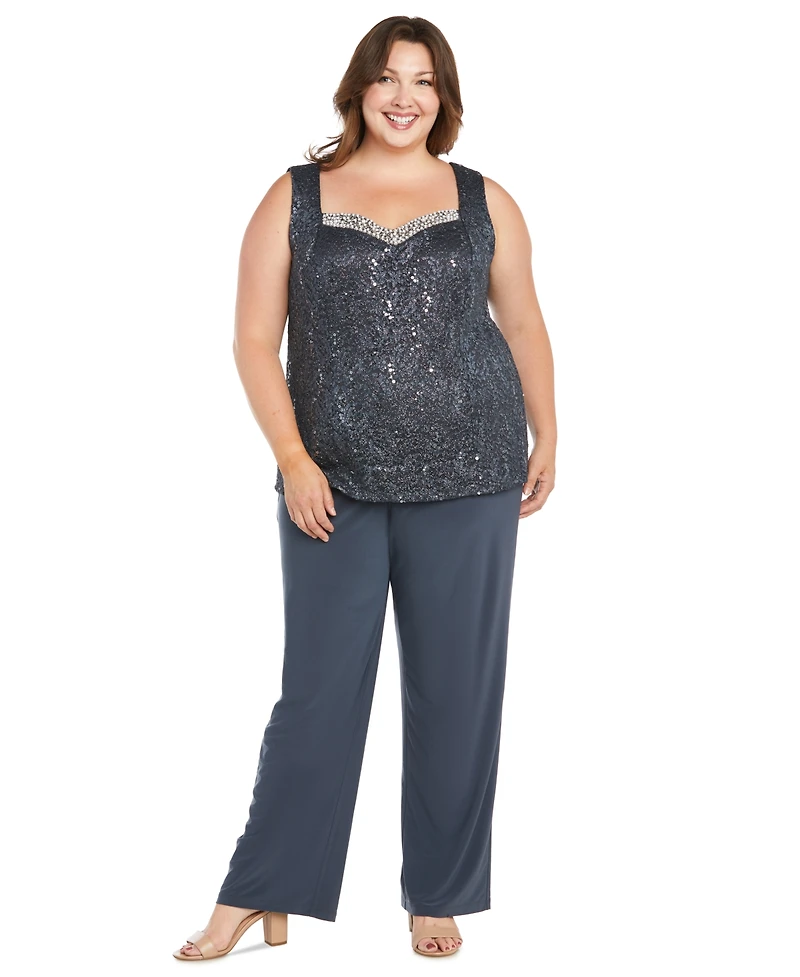 R & M Richards Plus Size Embellished Jacket, Sleeveless Top and Pants Set