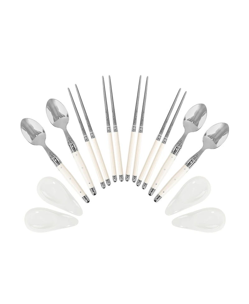 French Home Faux Ivory Chopsticks, Laguiole Spoons and Ceramic Rests, Set of 4 Pairs