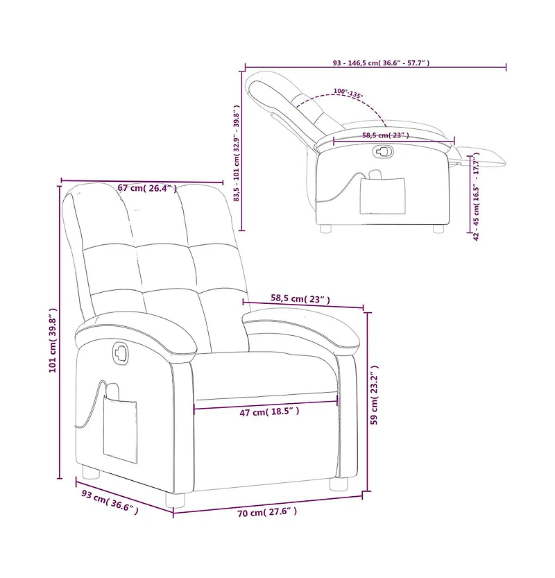 vidaXL Massage Recliner Chair Black Fabric