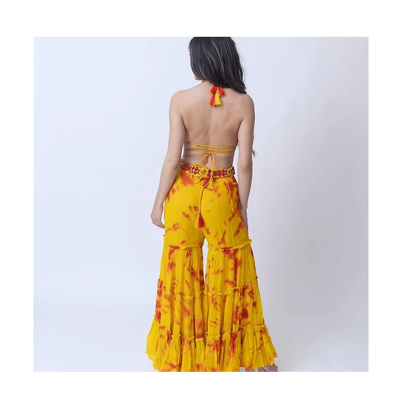 Raas Women's Tie Dye Sharara Set with Embellished Crop Top and Jacket