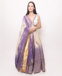 Raas Women's Off-White and Lilac Shaded Banarasi Silk Lehenga Choli