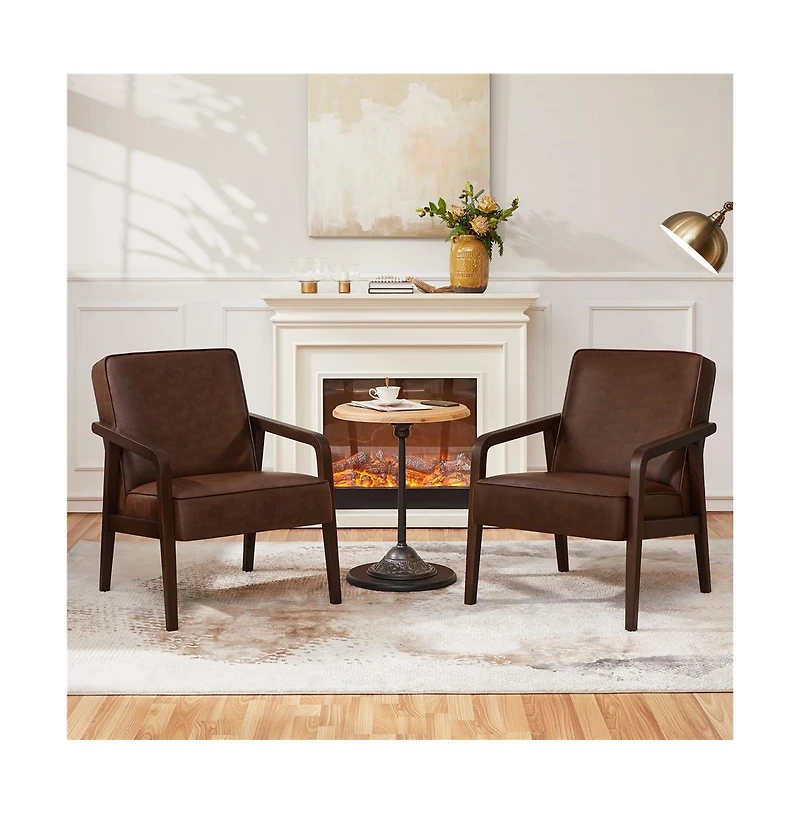 Yaheetech Mid-Century Faux Leather Upholstered Accent Chair Dark Brown