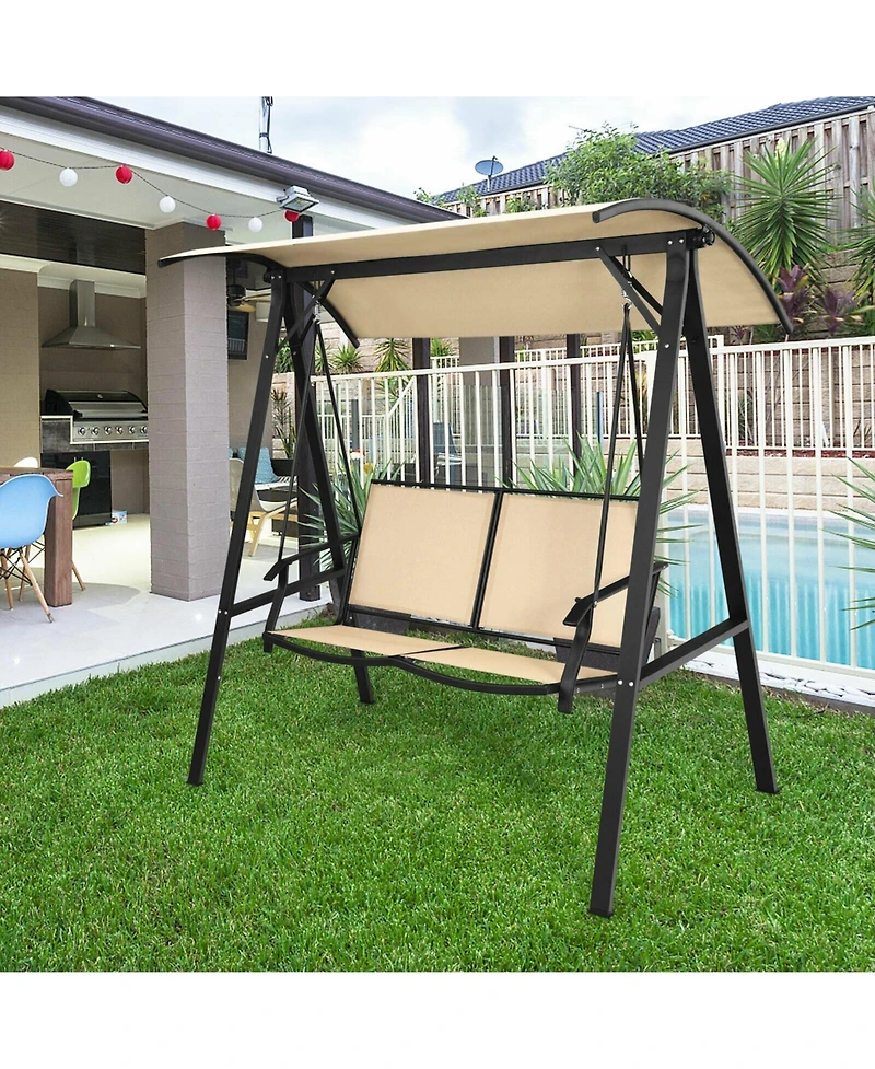 Vebreda 2 Person Patio Swing with Weather Resistant Glider and Adjustable Canopy