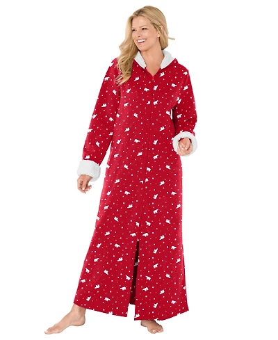 Dreams & Co. Women's Plus Sherpa-Lined Long Hooded Robe
