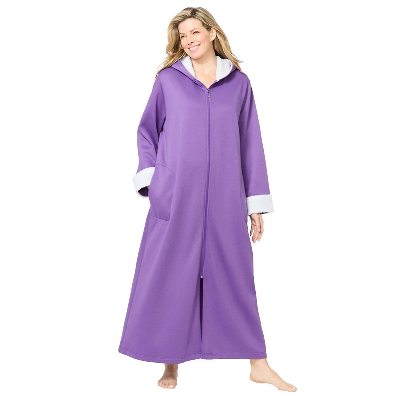 Dreams & Co. Women's Plus Sherpa-Lined Long Hooded Robe