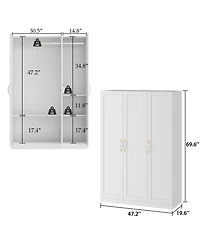 Famapy White 3-Doors Armoires Wardrobe with Hanging Rod and Storage Cubes