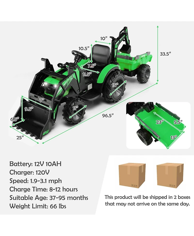 Gymax 3-in-1 Kids Ride On Excavator Bulldozer 12V Electric Tractor Remote w/ Trailer Yellow