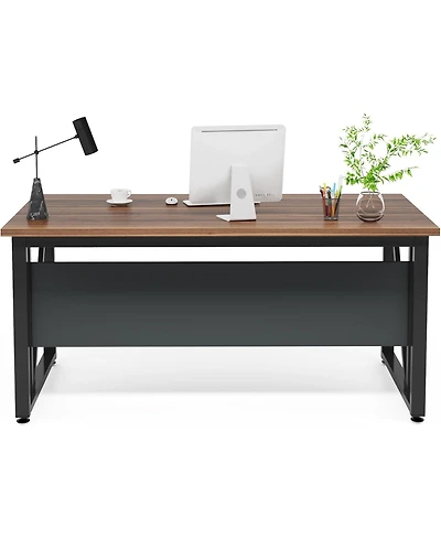 Tribesigns 55 inches Simple Computer Desk,Home Office Desk Writing Table for Workstation,Dark Walnut + Steel Leg,Cabinet not Included