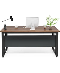Tribesigns 55 inches Simple Computer Desk,Home Office Desk Writing Table for Workstation,Dark Walnut + Steel Leg,Cabinet not Included
