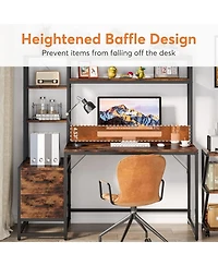 Tribesigns 55 Inch Computer Desk with 2 Drawers and Storage Shelves, Rustic Office Hutch, Study Writing Gaming Table Laptop Workstation