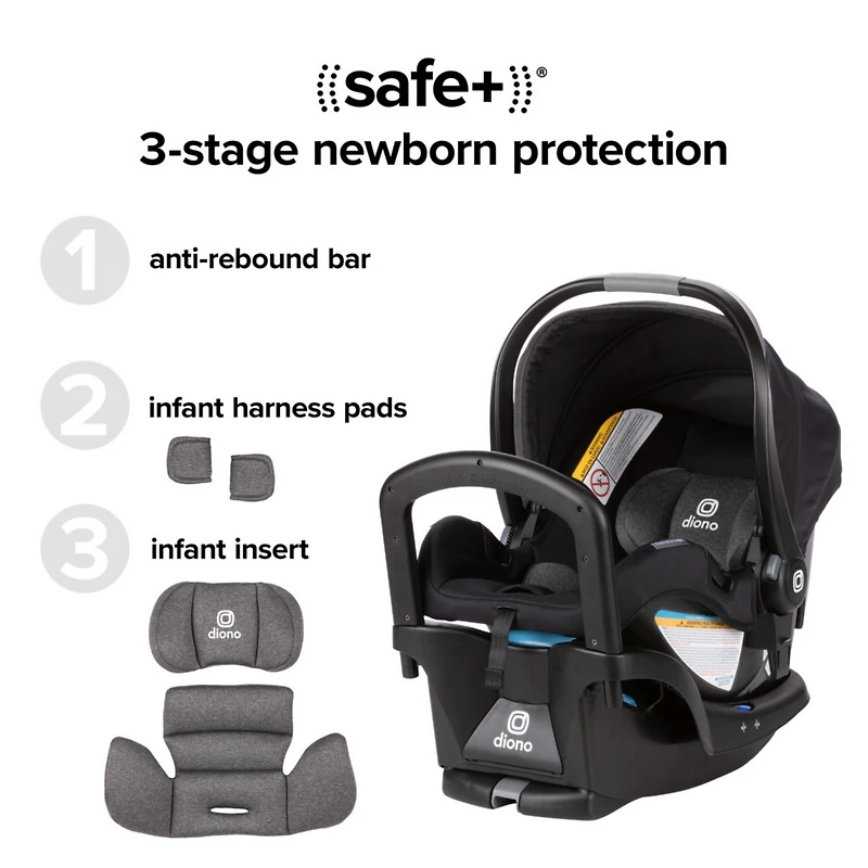 Diono Quantum 4 3-in-1 Travel System with LiteClik30 R SafePlus Infant Car Seat and Base, Gray Slate