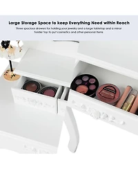 Costway Vanity Jewelry Makeup Dressing Table Stool Drawer
