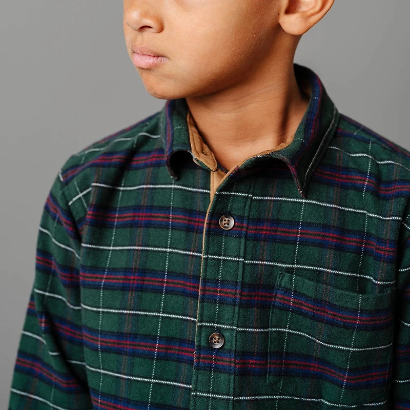 Hope & Henry Boys Long Sleeve Flannel Shirt with Suede Detail
